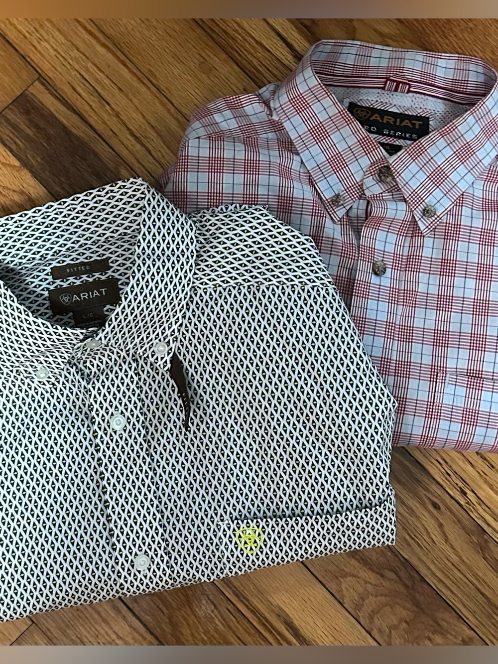 Ariat Lot of 2 Men's Black & White Geometric and Red Plaid Button-Down Shirts